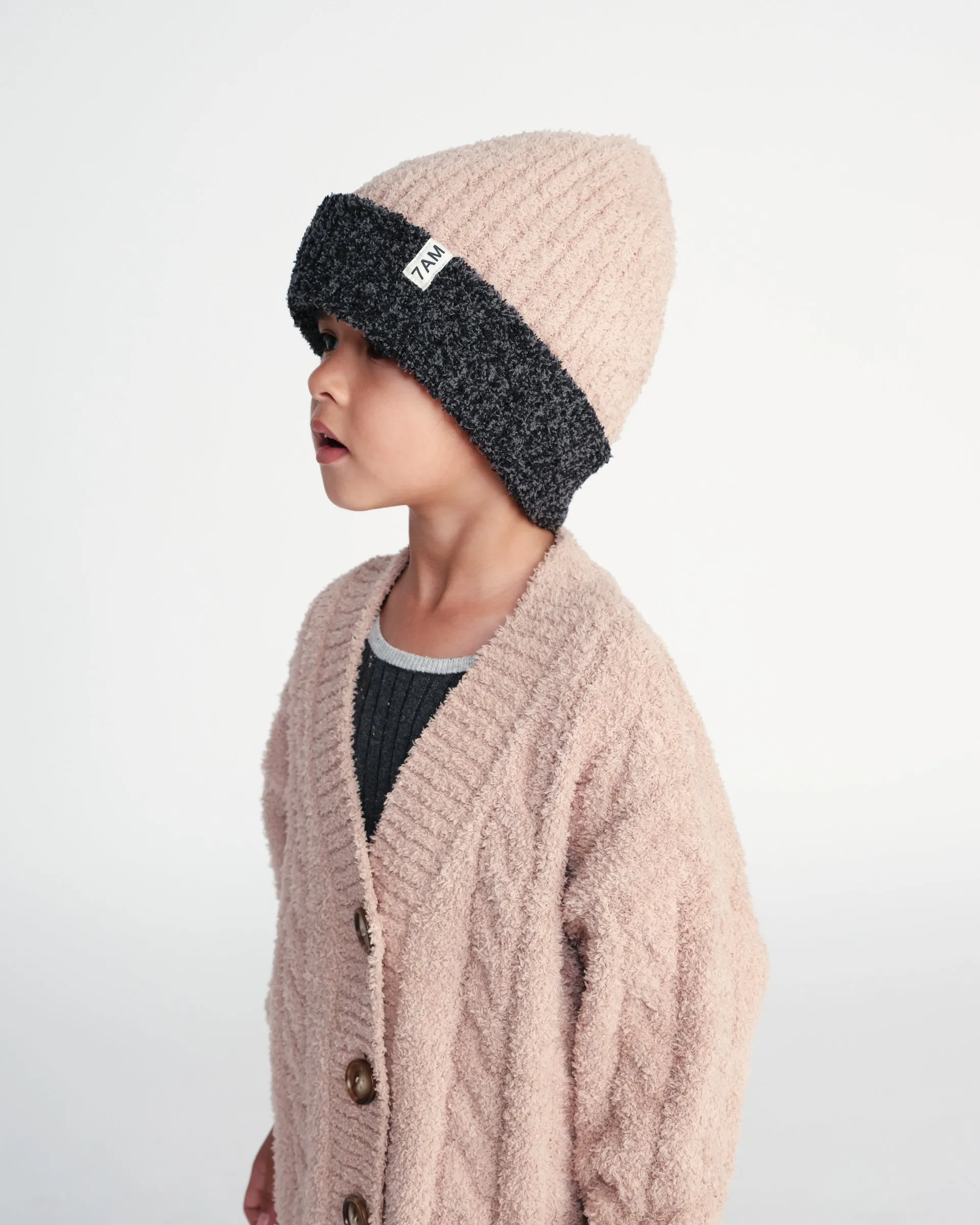 2-Tone Ribbed Beanie - Fuzzy