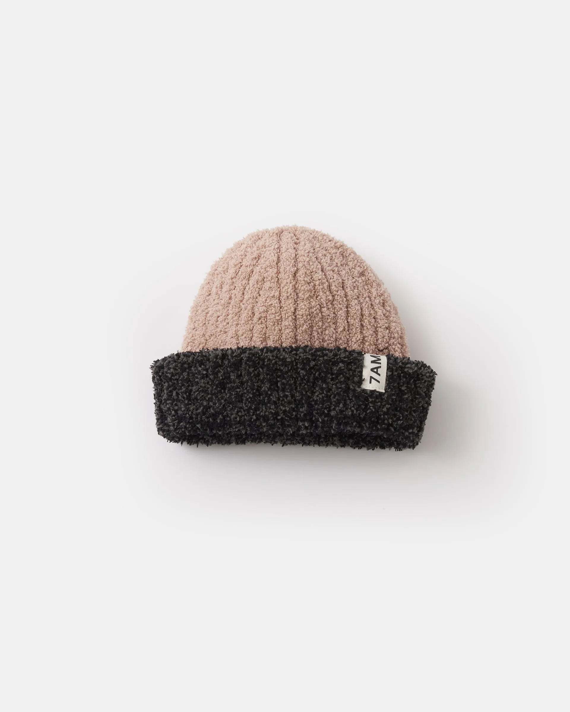 2-Tone Ribbed Beanie - Fuzzy