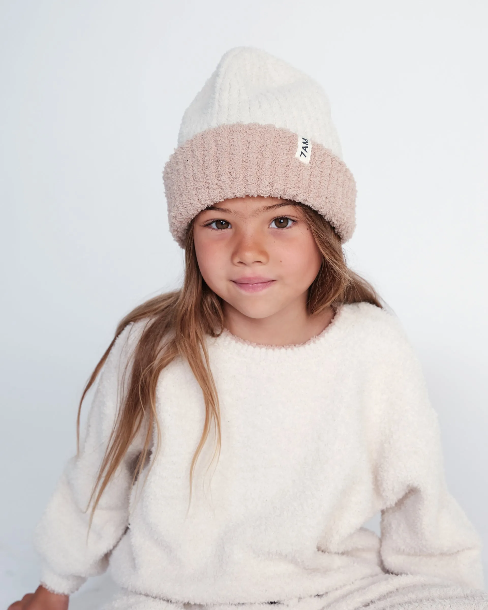 2-Tone Ribbed Beanie - Fuzzy