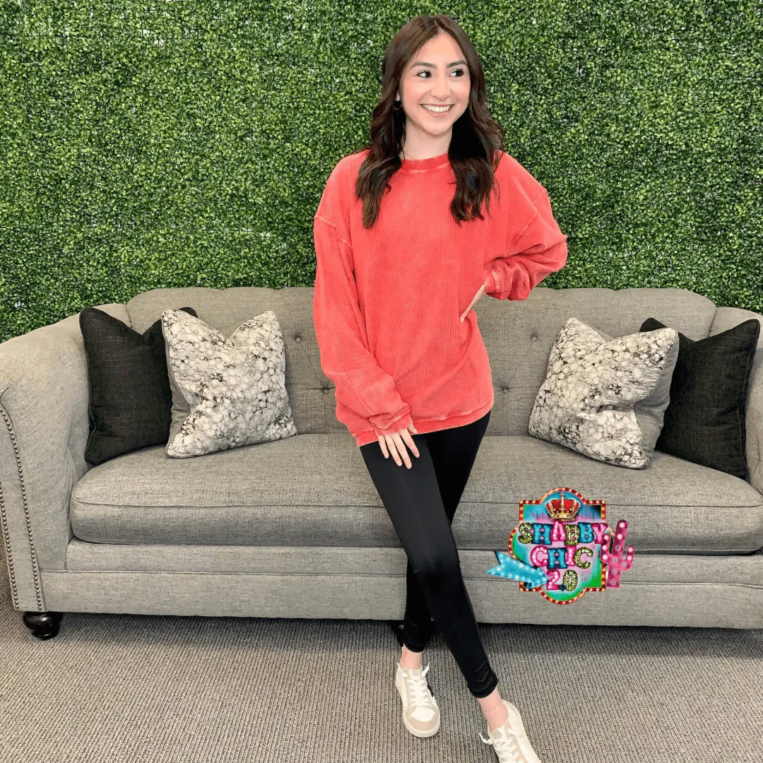 Alexis Corded Pullover Top -Red