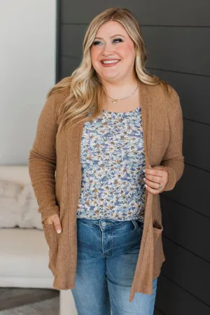 All Dressed Up Ribbed Cardigan- Camel