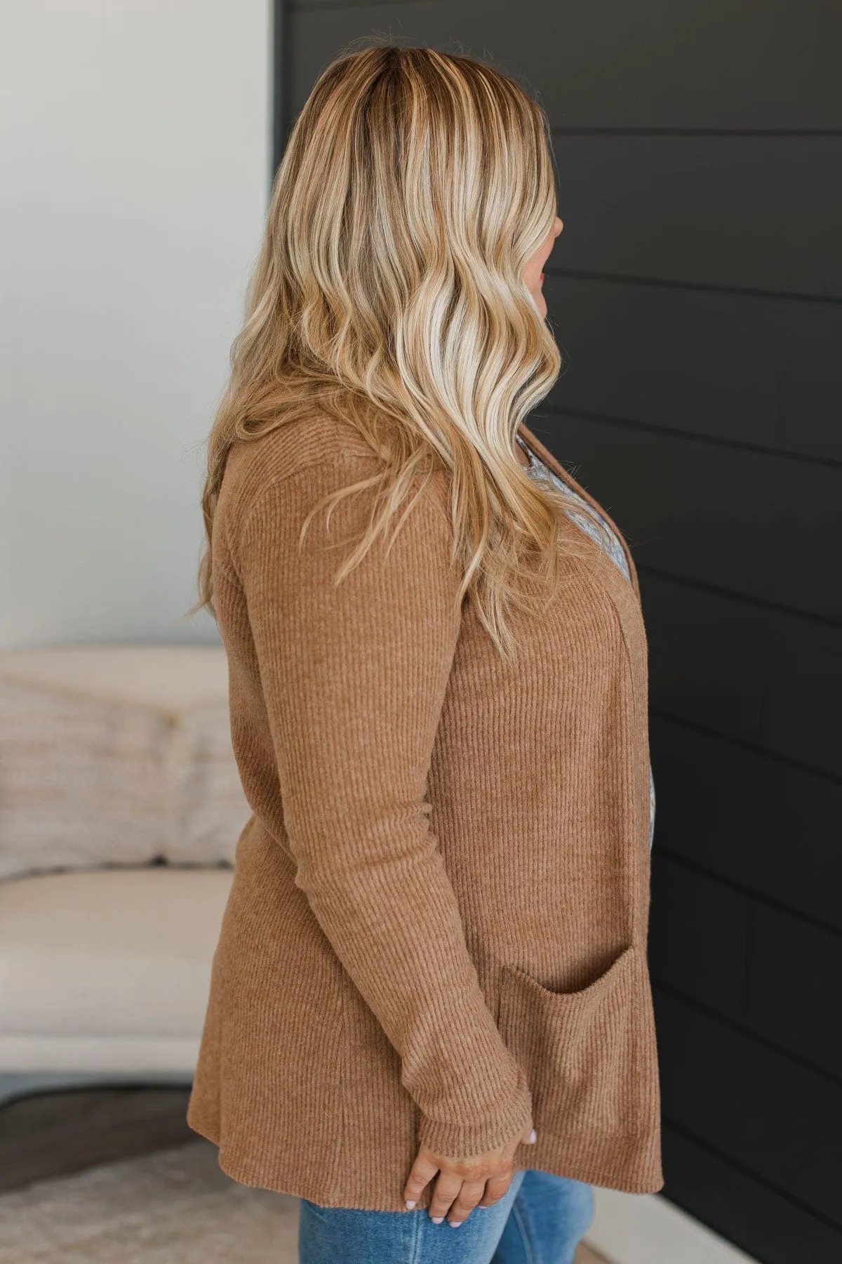 All Dressed Up Ribbed Cardigan- Camel