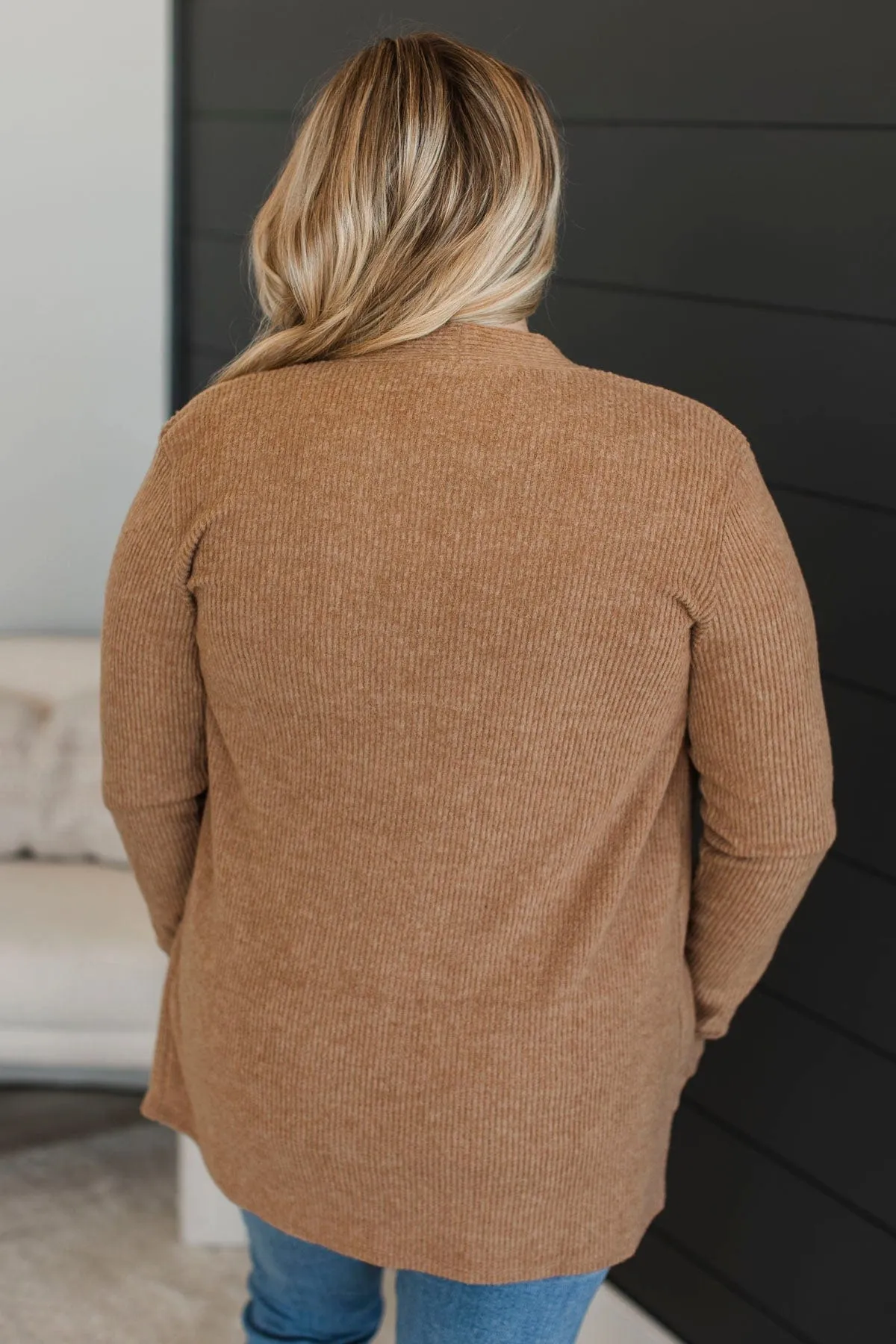 All Dressed Up Ribbed Cardigan- Camel