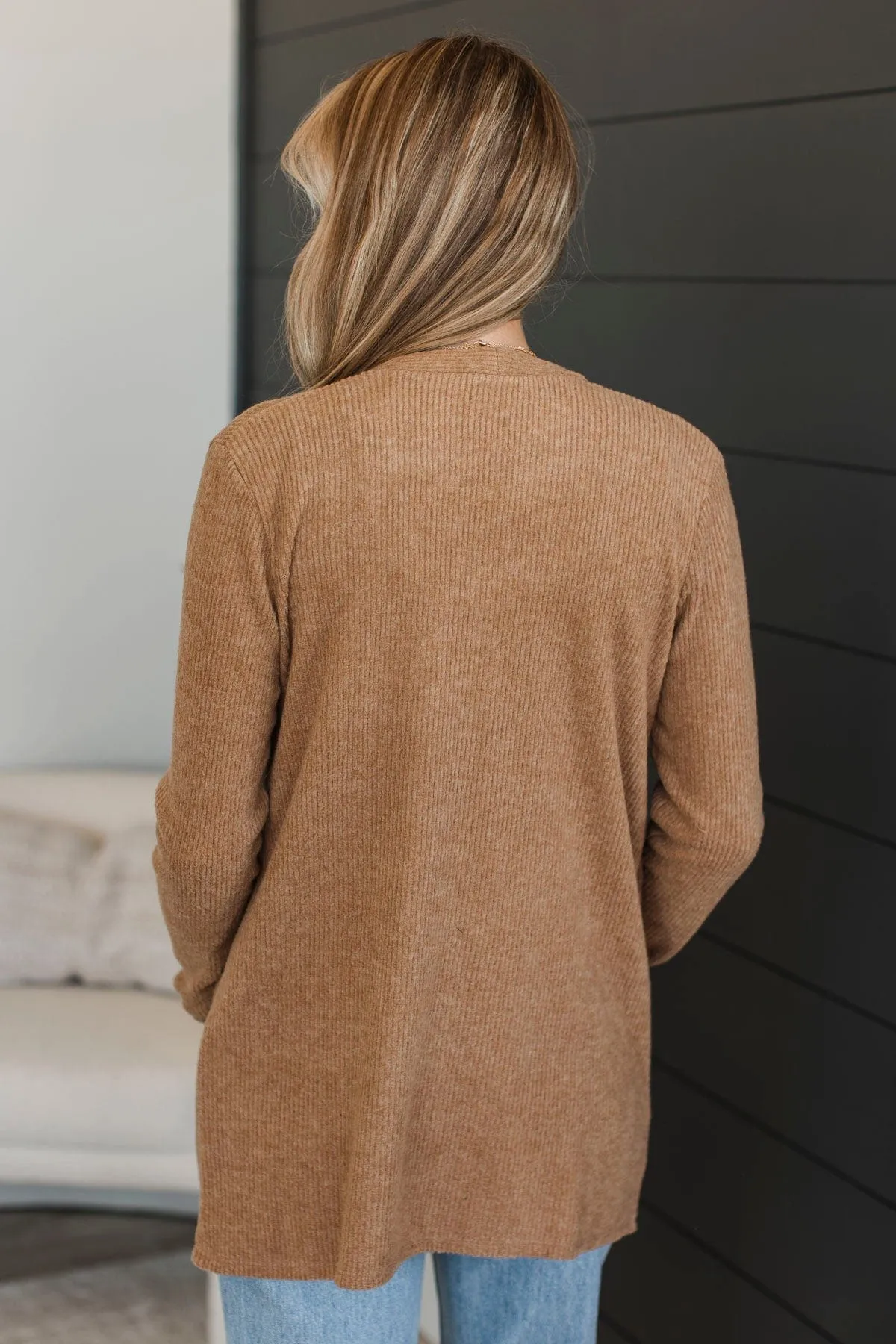 All Dressed Up Ribbed Cardigan- Camel