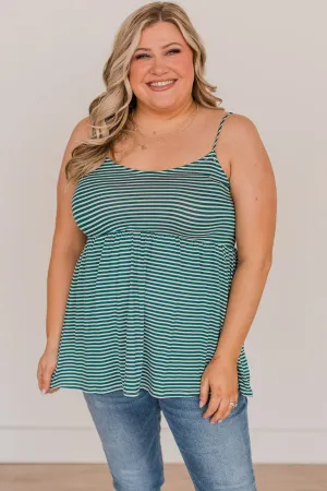 Always Be Together Striped Babydoll Tank Top- Teal & Ivory
