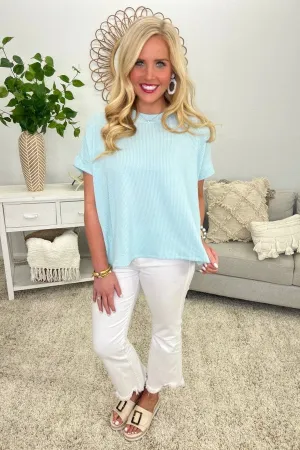 Aqua Short Sleeve Ribbed Top