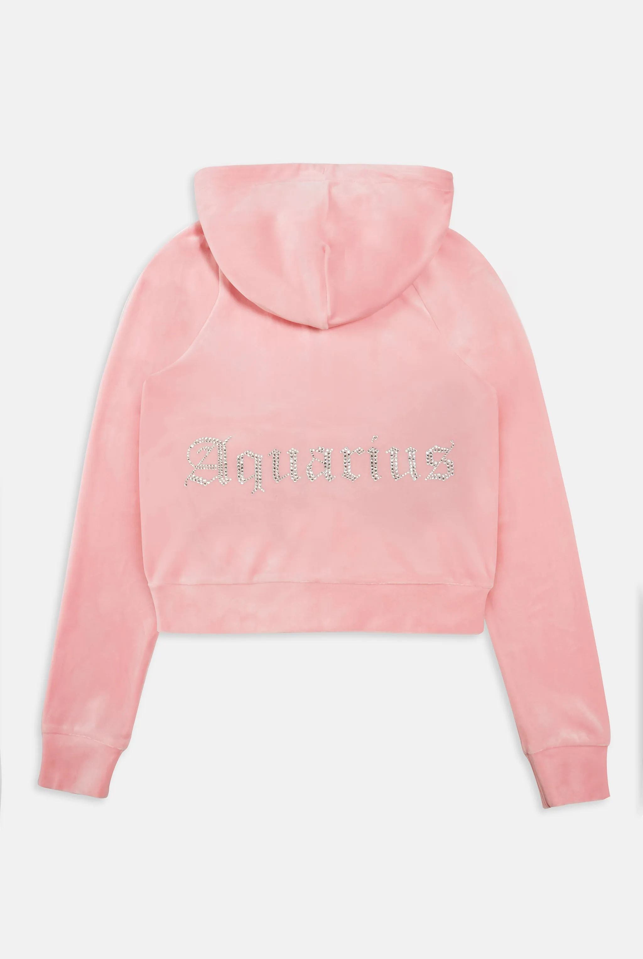 'AQUARIUS' JUICY PINK DIAMANTÉ VELOUR ZIP-THROUGH HOODIE
