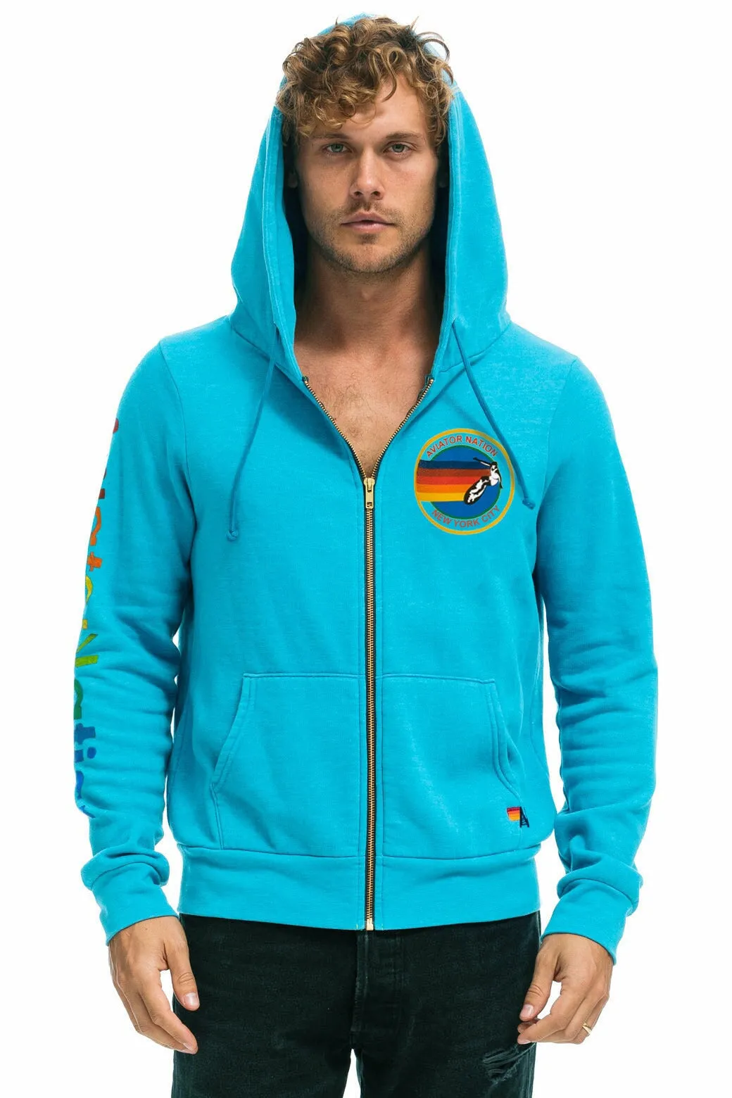 AVIATOR NATION NEW YORK CITY HOODIE - NEON BLUE