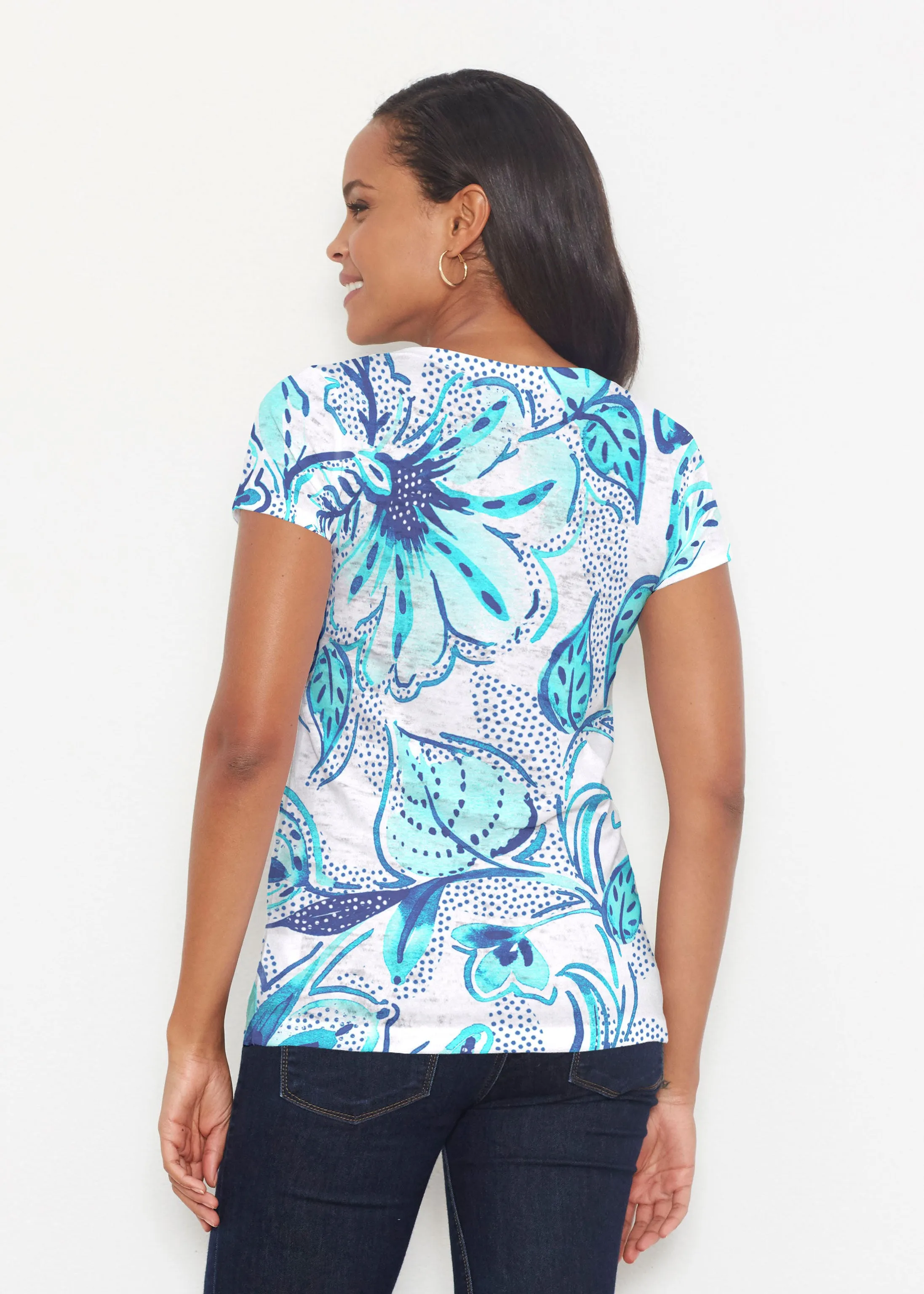 Baltic Watercolor Aqua (7696) ~ Signature Short Sleeve Scoop Shirt