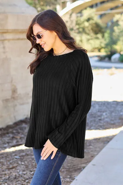 Basic Bae Full Size Ribbed Round Neck Long Sleeve Knit Top (5 Colors)