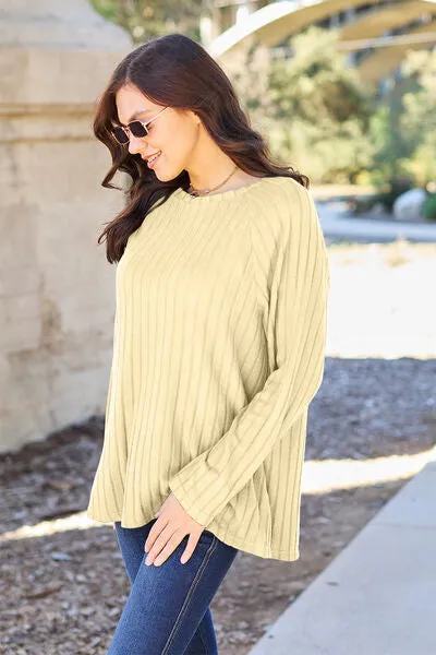 Basic Bae Full Size Ribbed Round Neck Long Sleeve Knit Top (5 Colors)