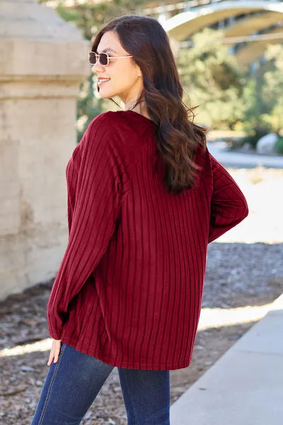 Basic Bae Full Size Ribbed Round Neck Long Sleeve Knit Top (5 Colors)