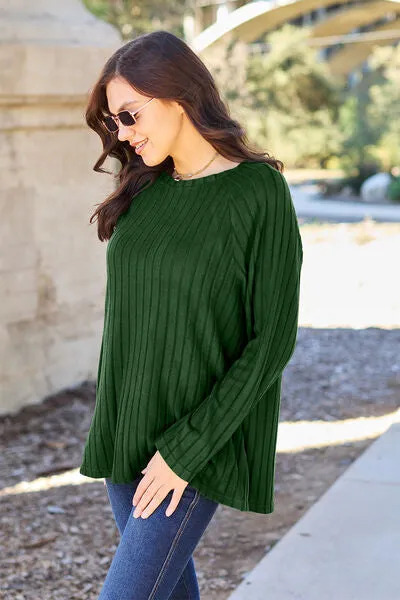 Basic Bae Full Size Ribbed Round Neck Long Sleeve Knit Top (5 Colors)