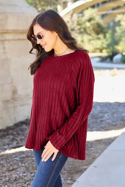 Basic Bae Full Size Ribbed Round Neck Long Sleeve Knit Top (5 Colors)