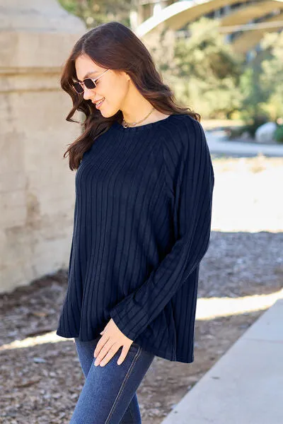 Basic Bae Full Size Ribbed Round Neck Long Sleeve Knit Top (5 Colors)