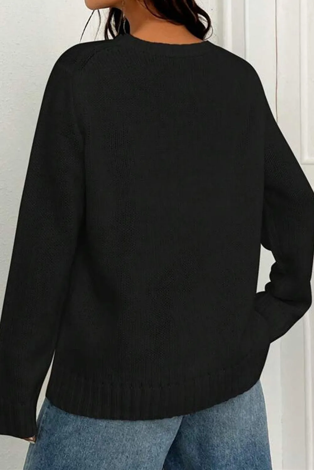 Black American Flag Pattern Ribbed Trim Sweater