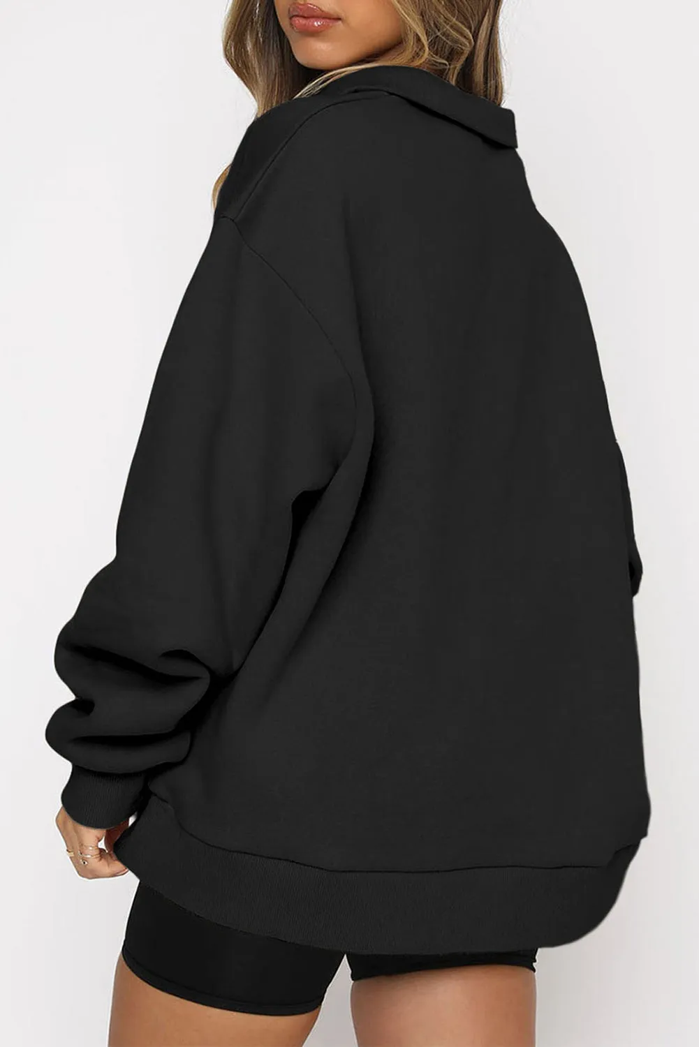 Black CHICAGO Zipped Oversized Pullover Sweatshirt