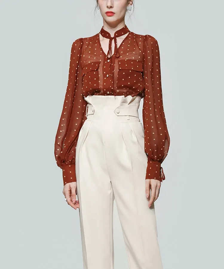 Blouse High Waist Straight Women Pants