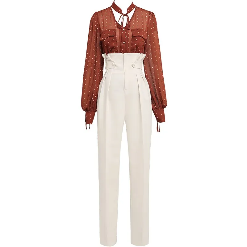 Blouse High Waist Straight Women Pants