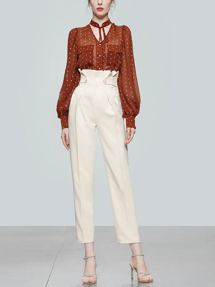 Blouse High Waist Straight Women Pants