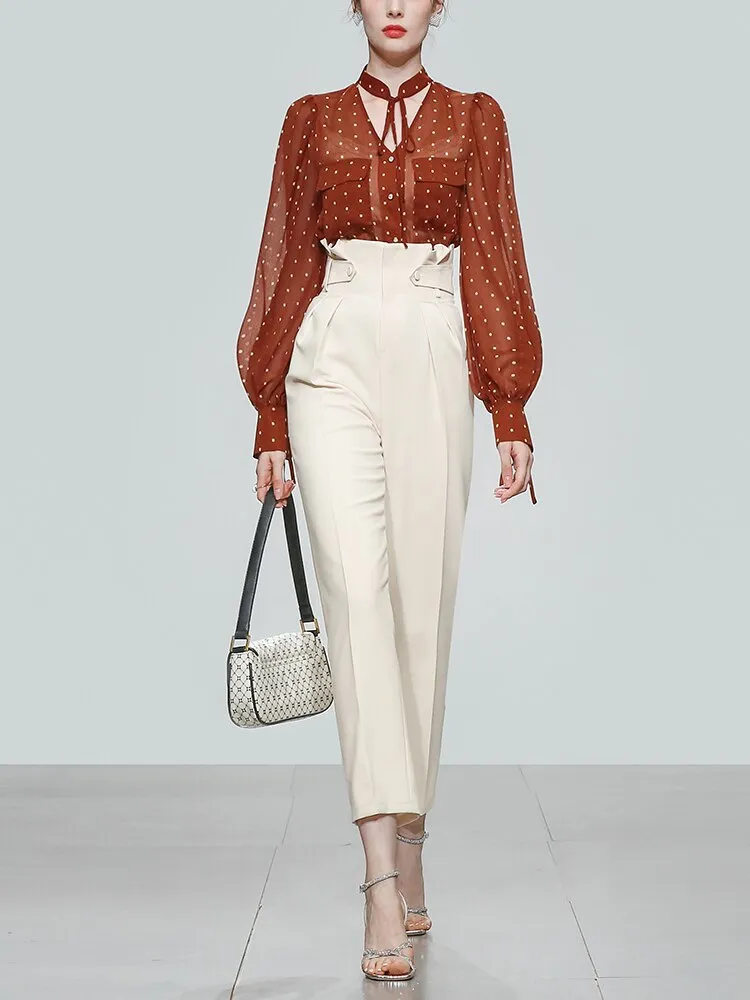 Blouse High Waist Straight Women Pants