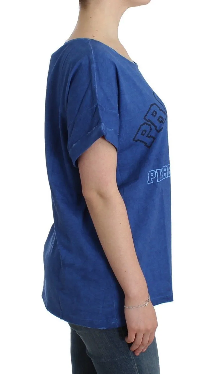 Blue printed cotton t-shirt