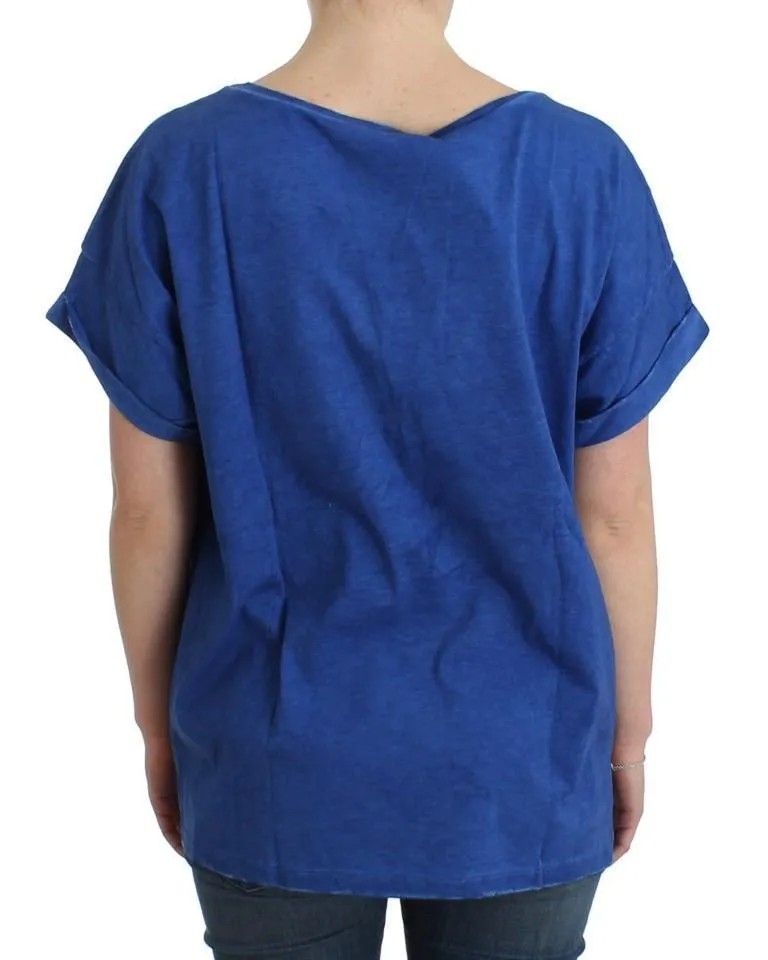Blue printed cotton t-shirt