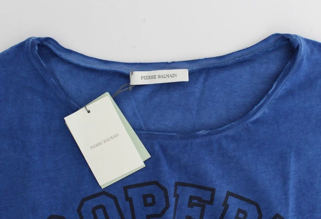 Blue printed cotton t-shirt