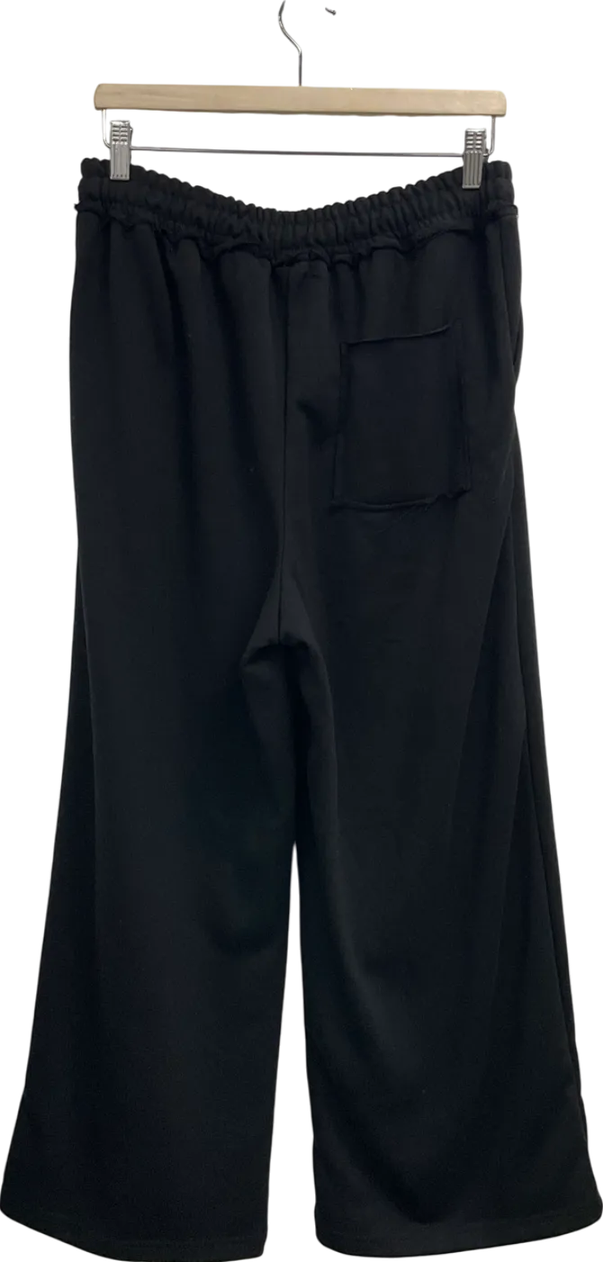 boohooMan Black Extreme Wide Leg Raw Edge Loopback Jogger UK S