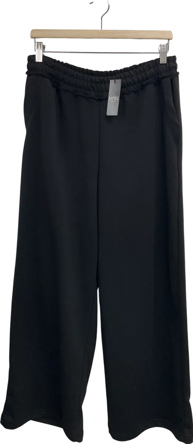 boohooMan Black Extreme Wide Leg Raw Edge Loopback Jogger UK S