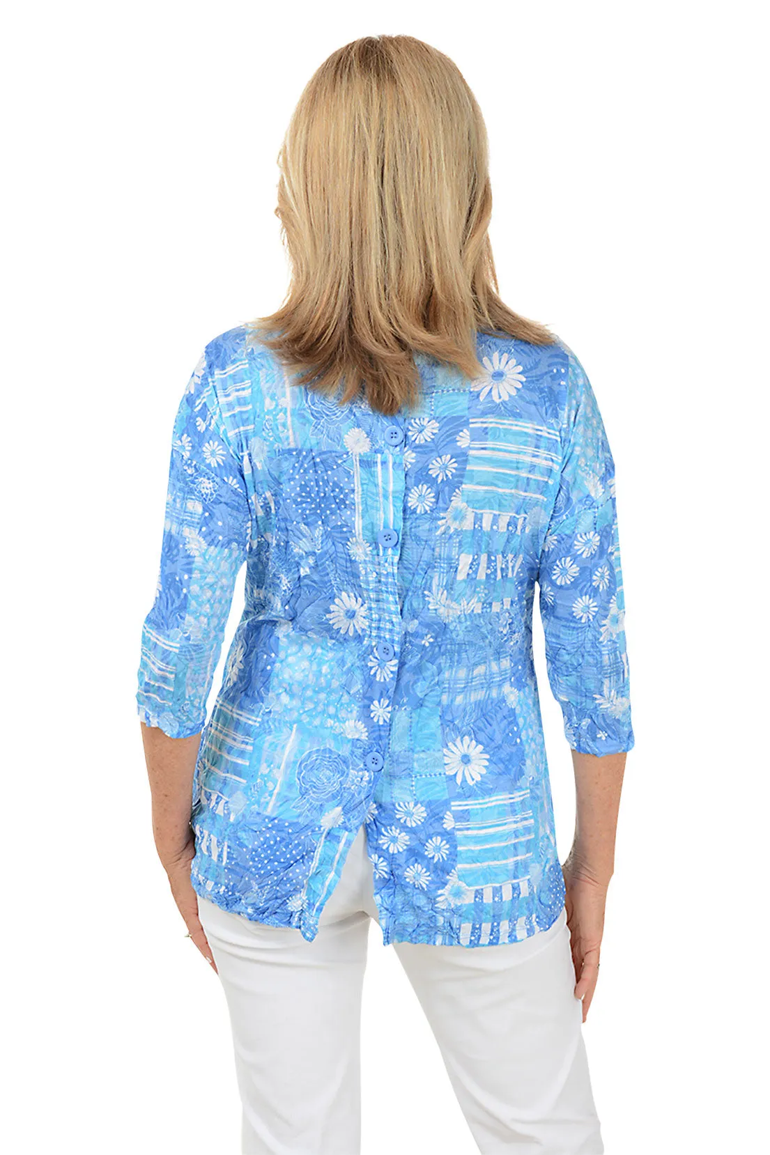 Calico Daisy Button-Back Crinkle Top