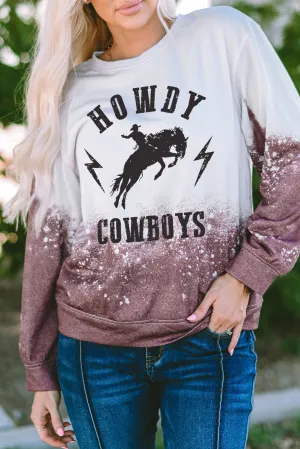 Casual HOWDY COWBOYS Tie Dye Print Graphic Sweatshirt