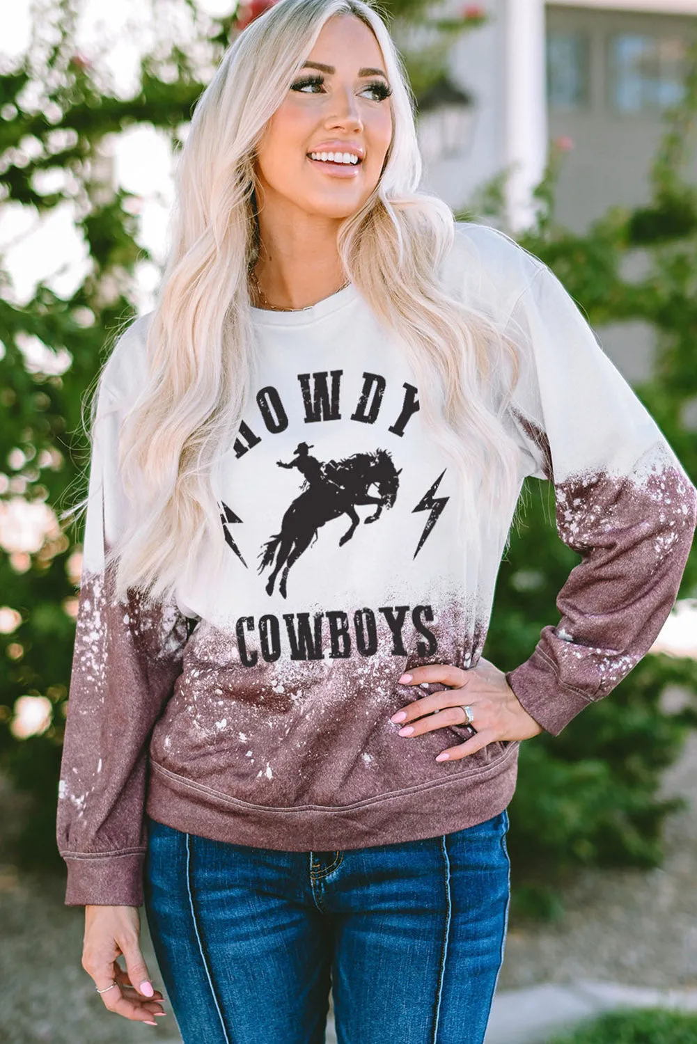 Casual HOWDY COWBOYS Tie Dye Print Graphic Sweatshirt
