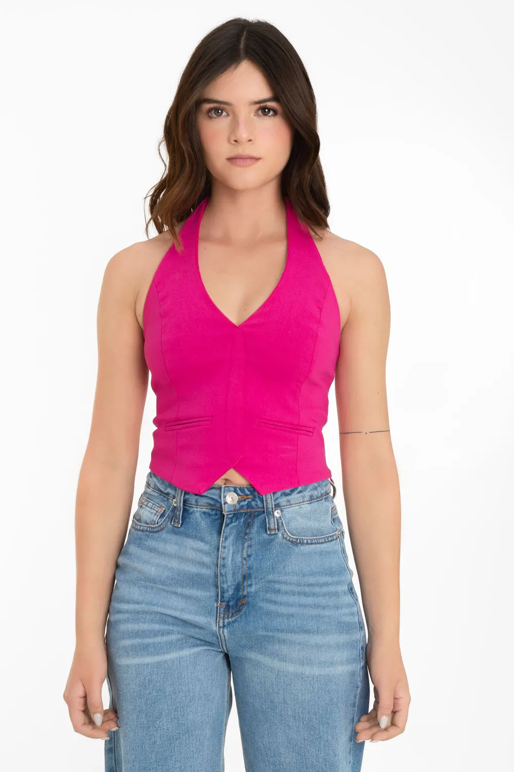 Chaleco corto halter escote espalda