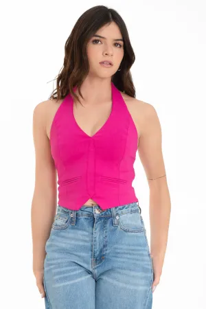 Chaleco corto halter escote espalda