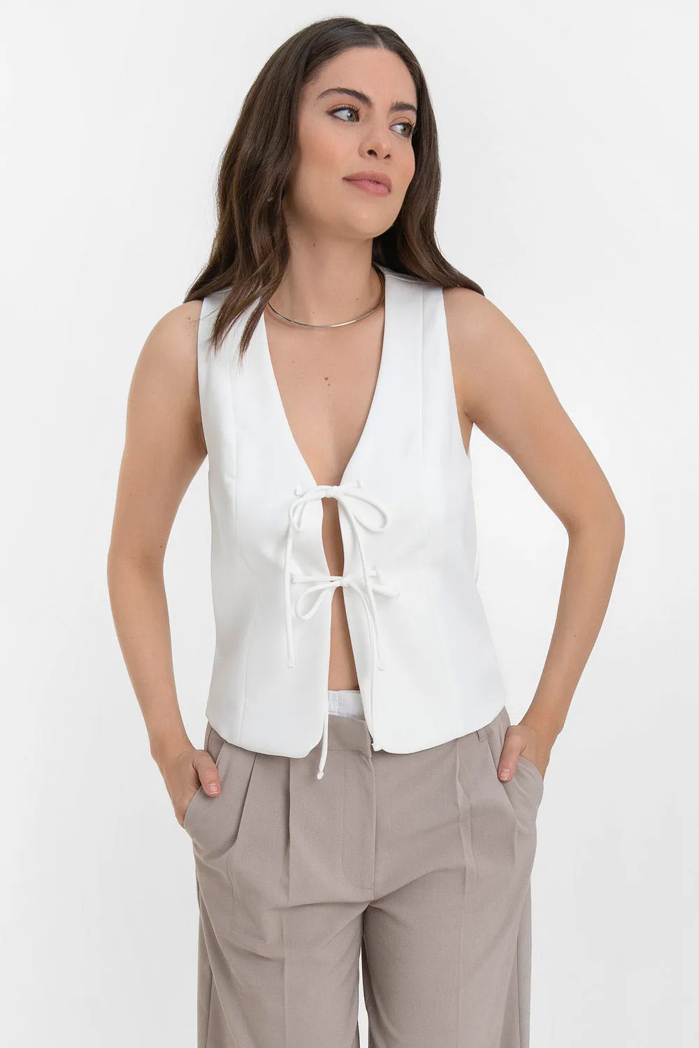 Chaleco de fit recto escote v con lazos
