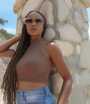 Chanell Mock Neck Crop Top(Cocoa)