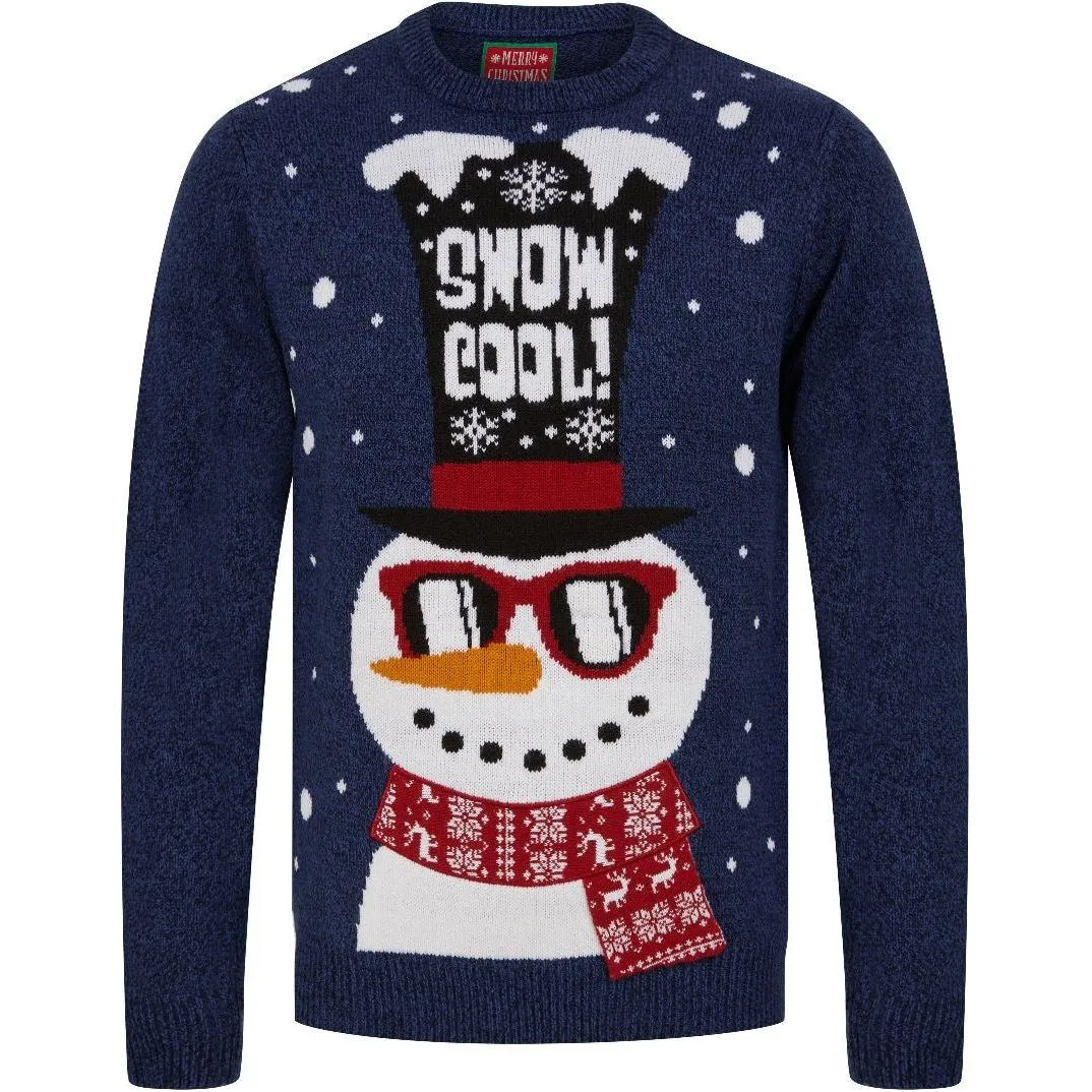 Christmas Snowman Shades LED Light Up Mens Jumper - Navy
