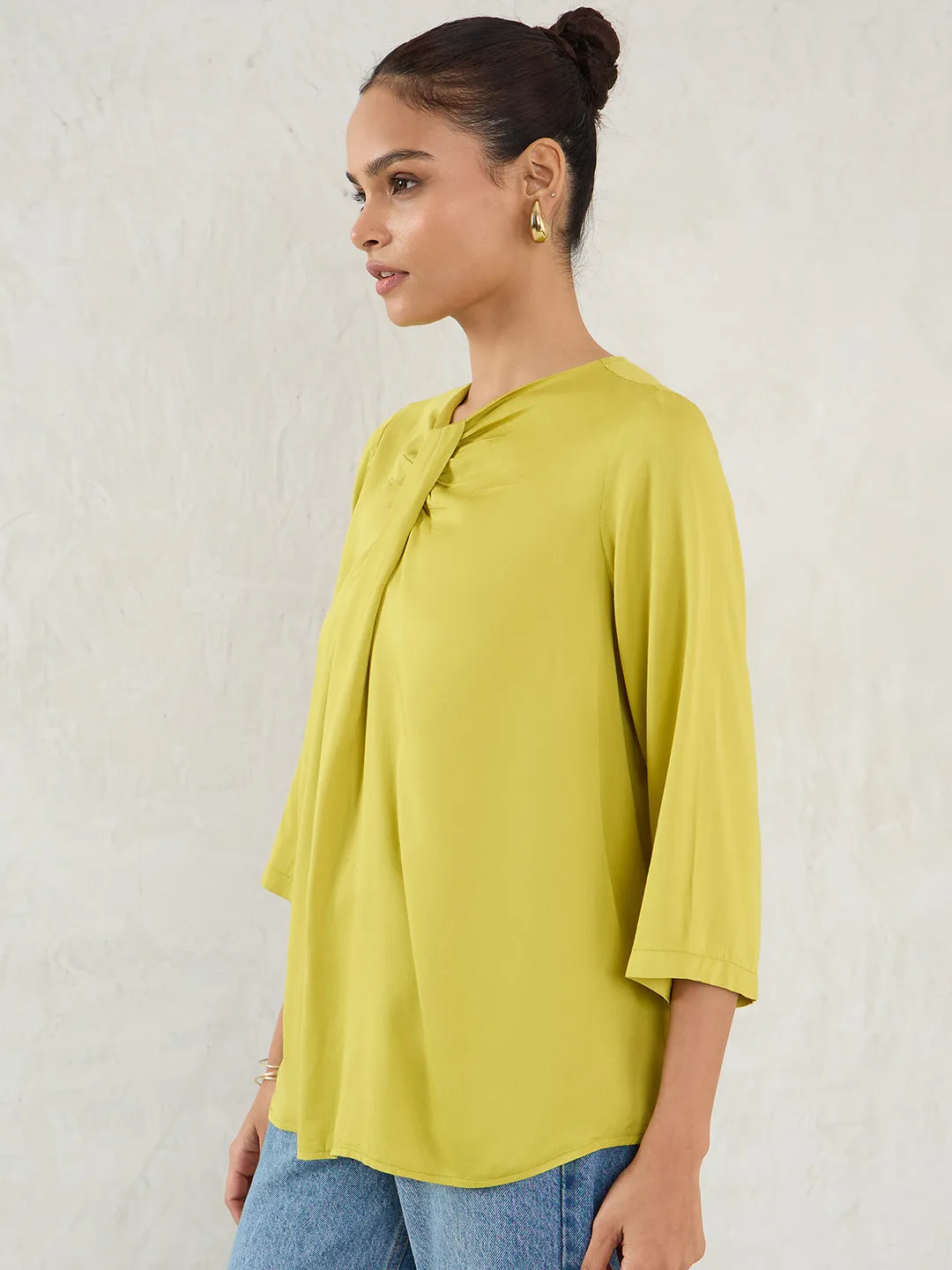 Citrine Green Pleat Detail Top