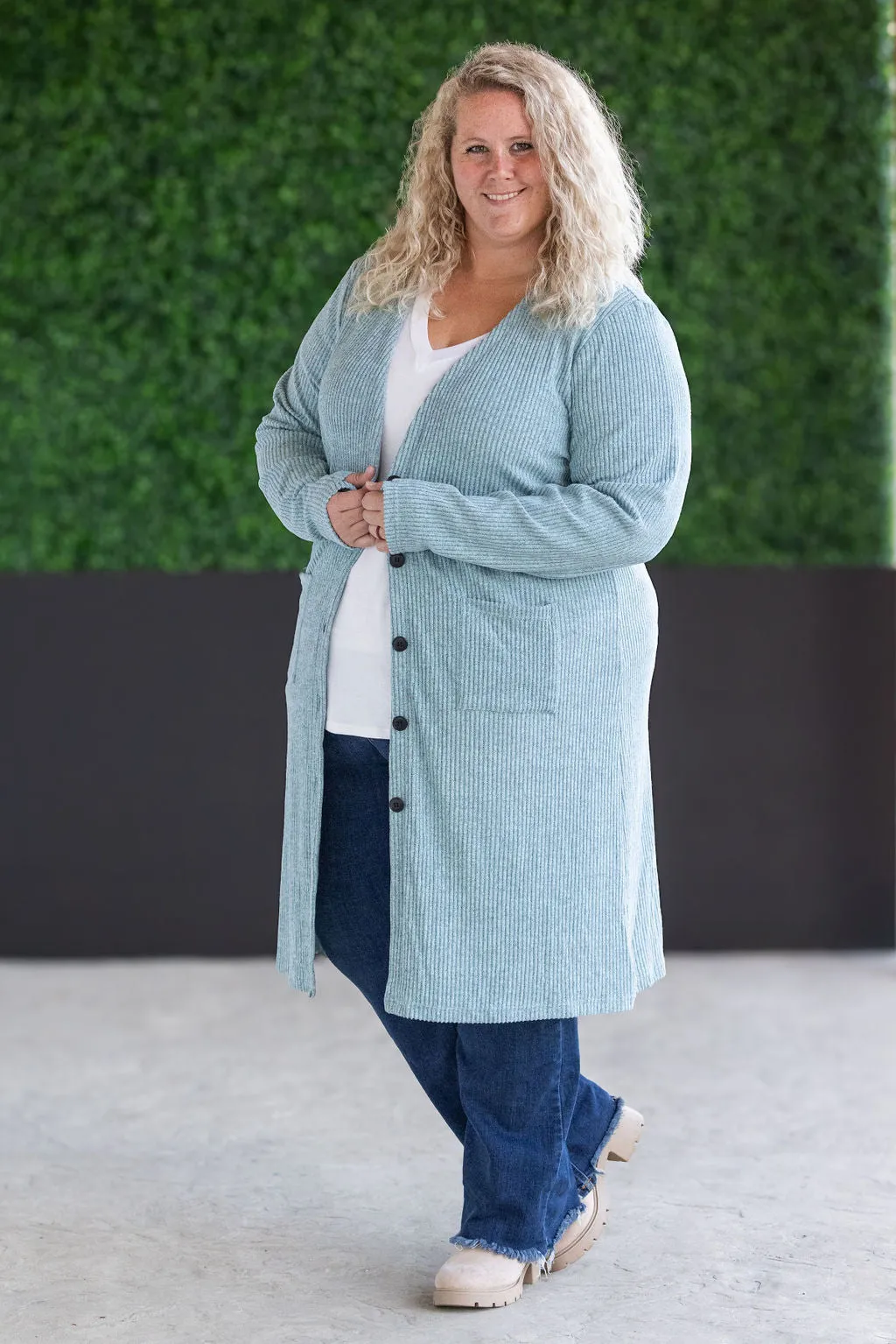 Colbie Ribbed Cardigan - Dusty Blue