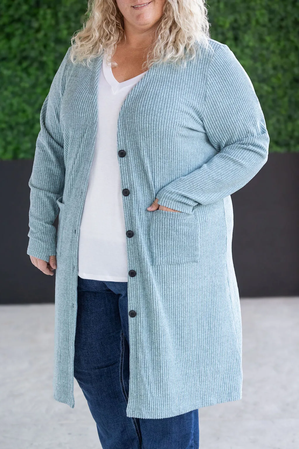 Colbie Ribbed Cardigan - Dusty Blue