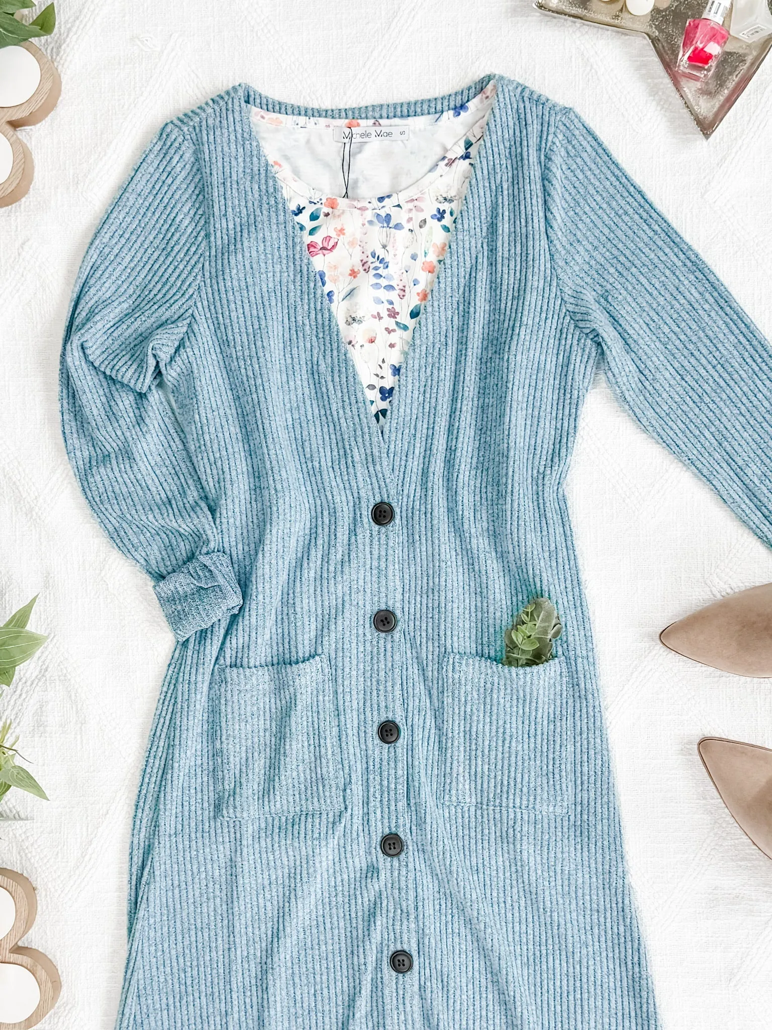 Colbie Ribbed Cardigan - Dusty Blue
