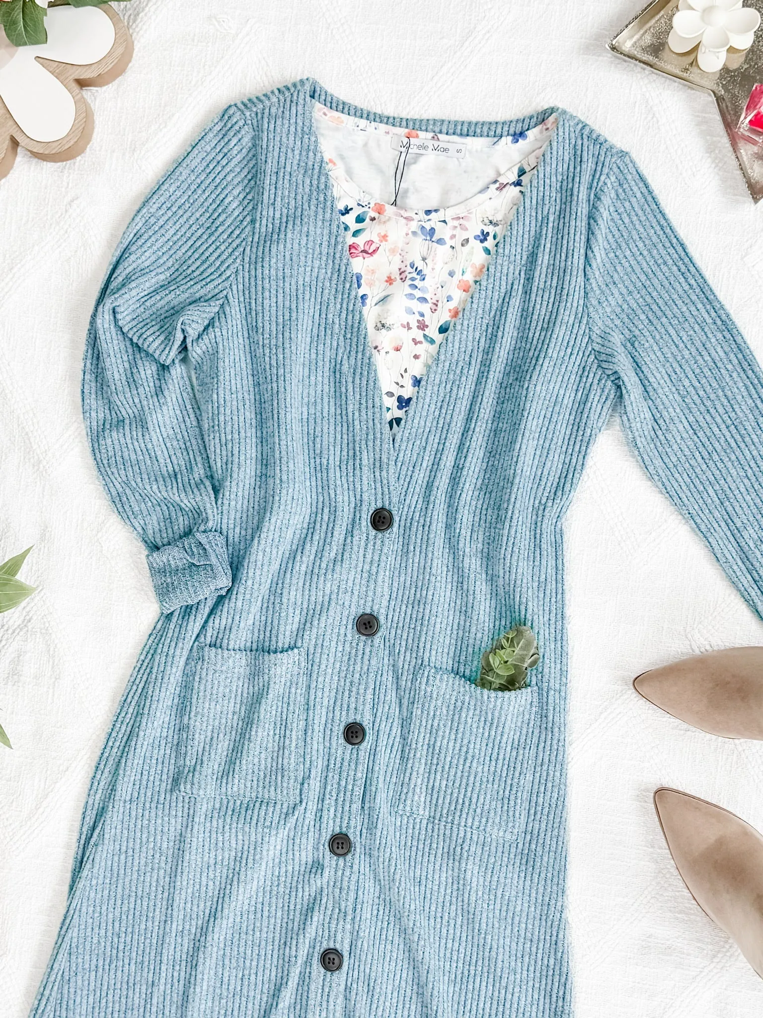 Colbie Ribbed Cardigan - Dusty Blue