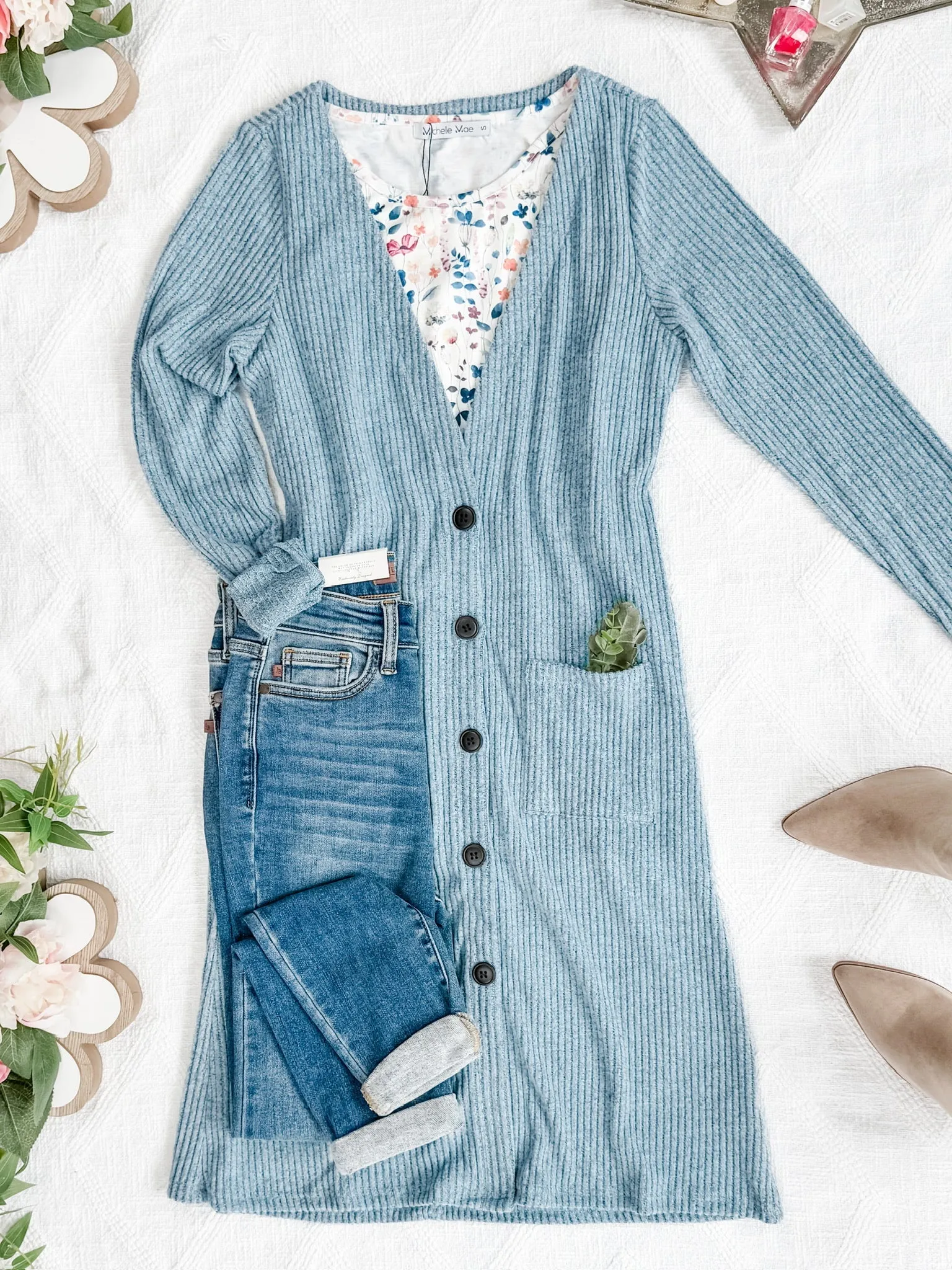 Colbie Ribbed Cardigan - Dusty Blue