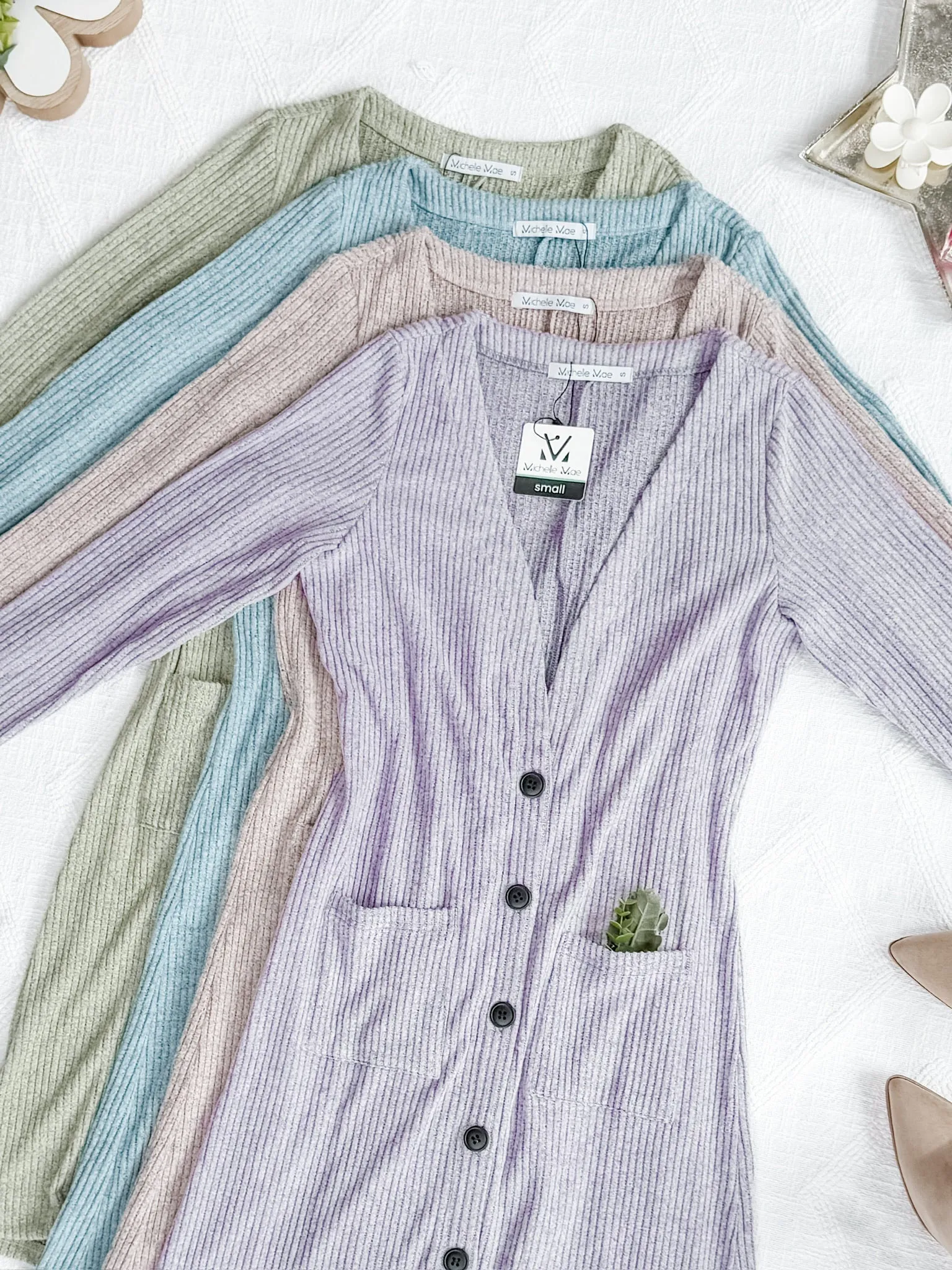 Colbie Ribbed Cardigan - Dusty Blue