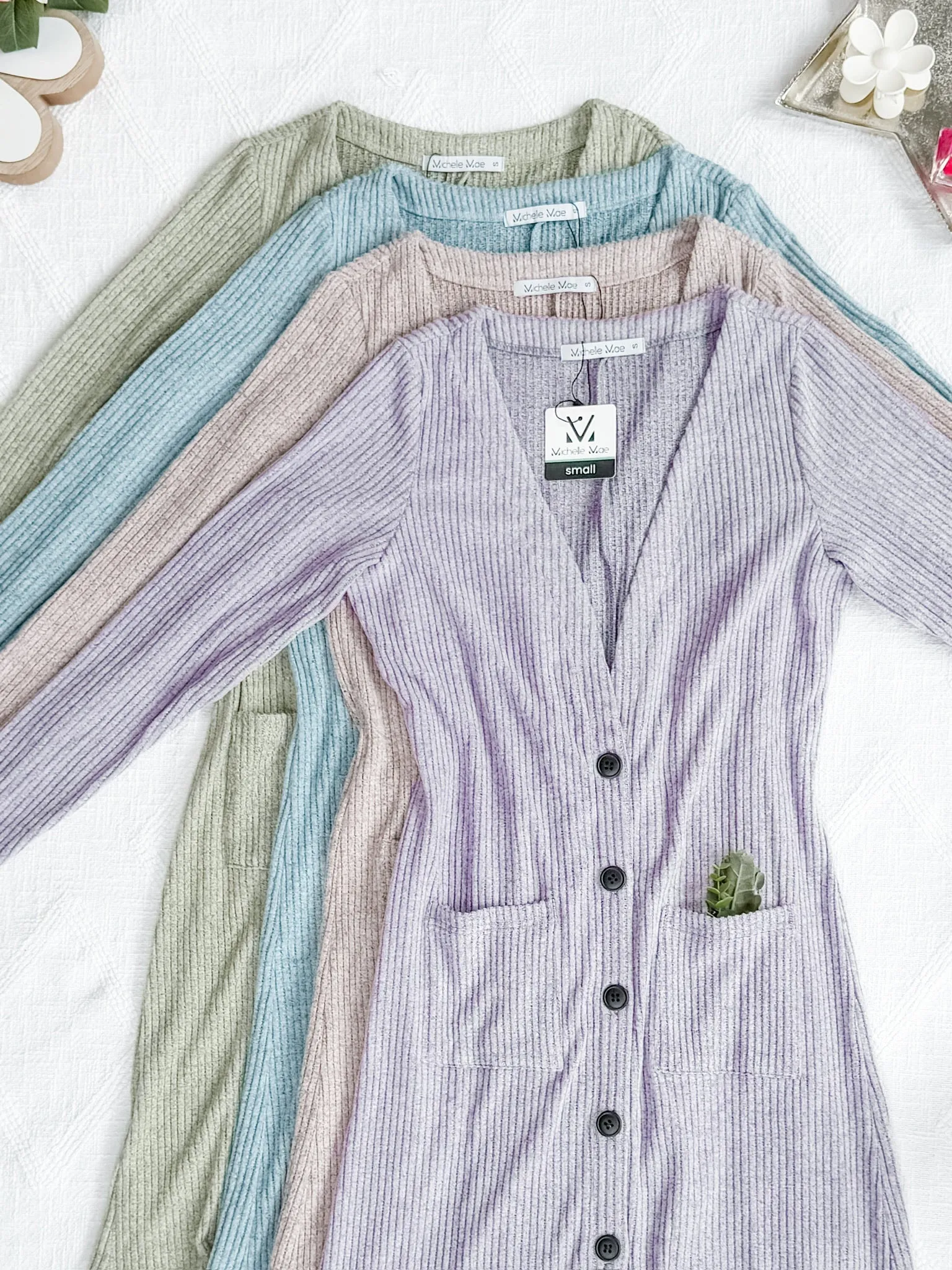 Colbie Ribbed Cardigan - Dusty Blue