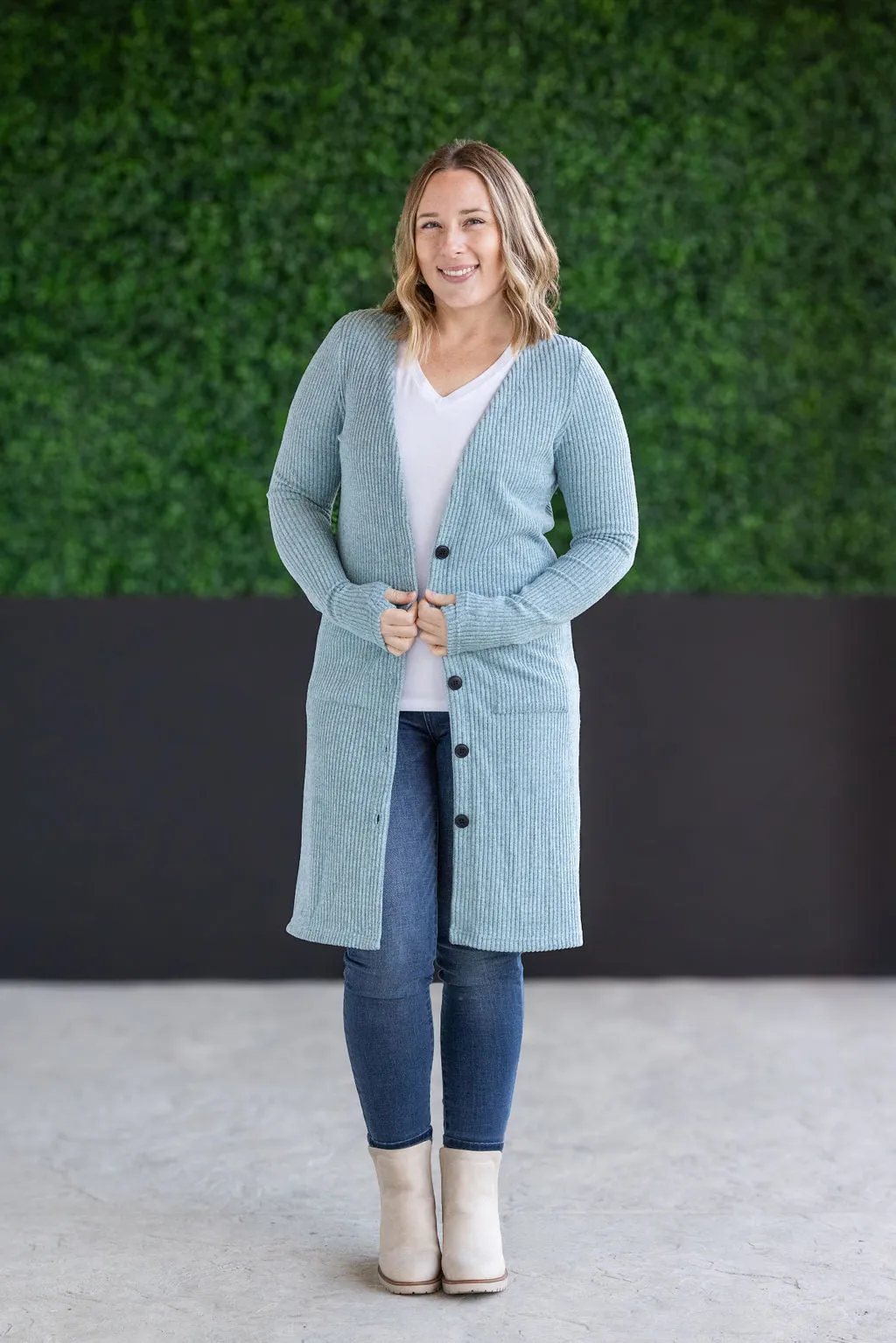 Colbie Ribbed Cardigan - Dusty Blue
