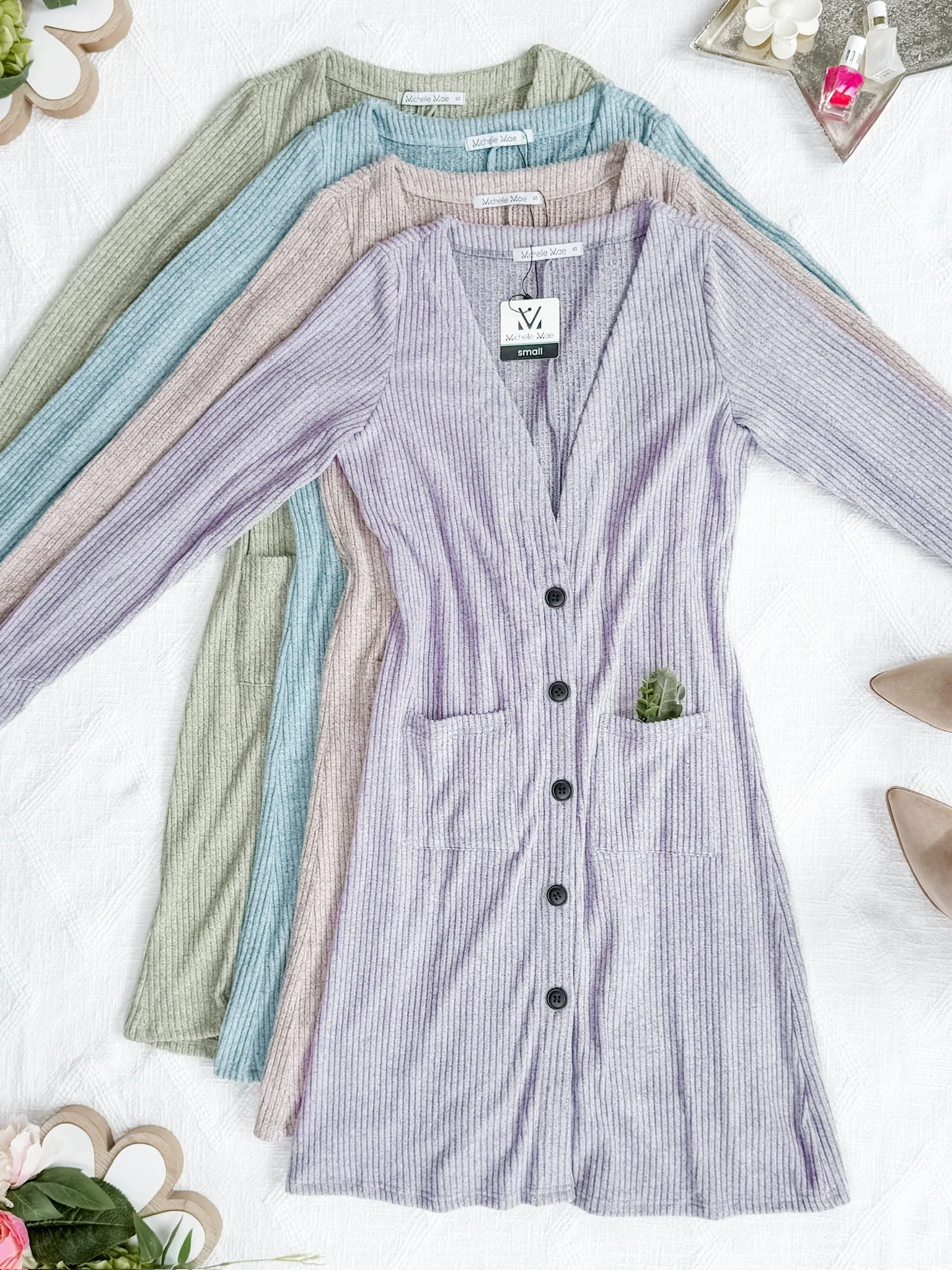 Colbie Ribbed Cardigan - Dusty Blue