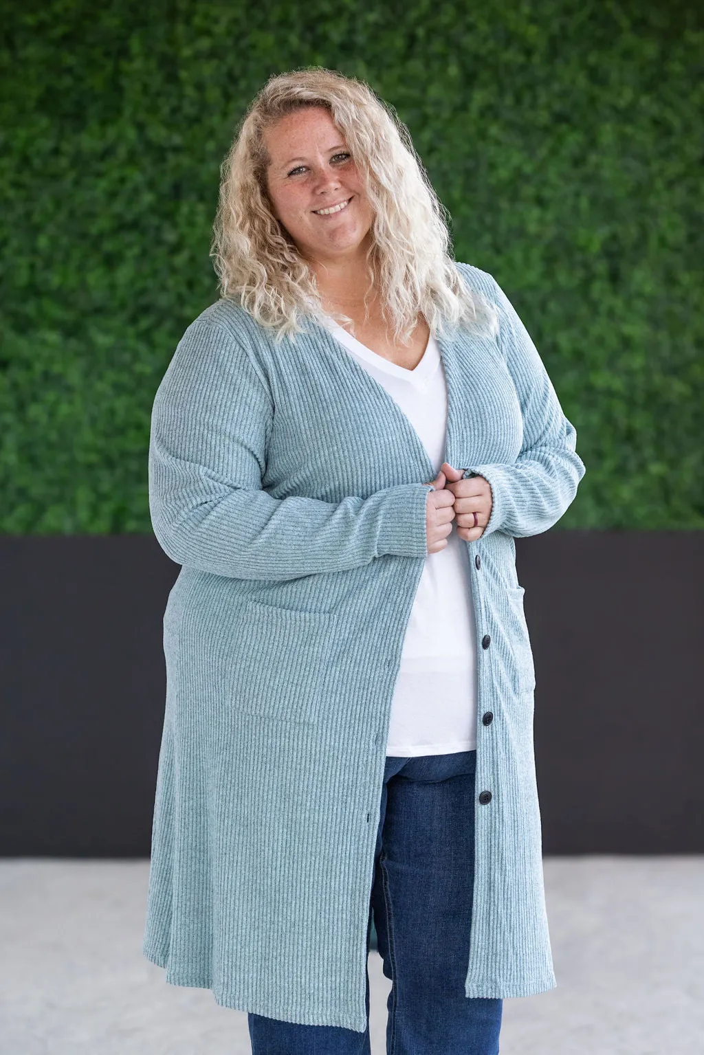 Colbie Ribbed Cardigan - Dusty Blue