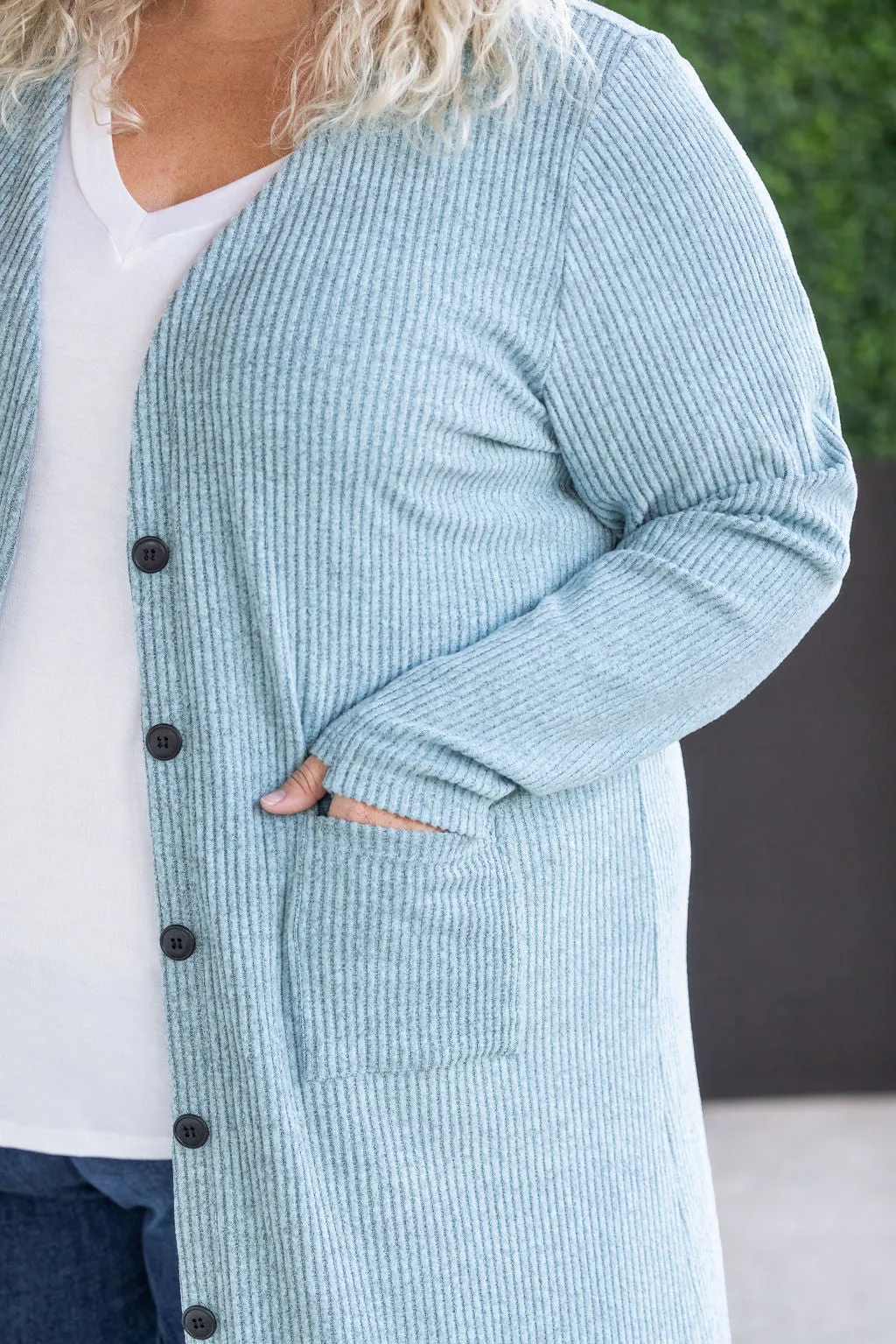 Colbie Ribbed Cardigan - Dusty Blue
